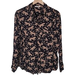 Beach Lunch Lounge Collection Womens Large Button Front Cheetah Leopard Blouse